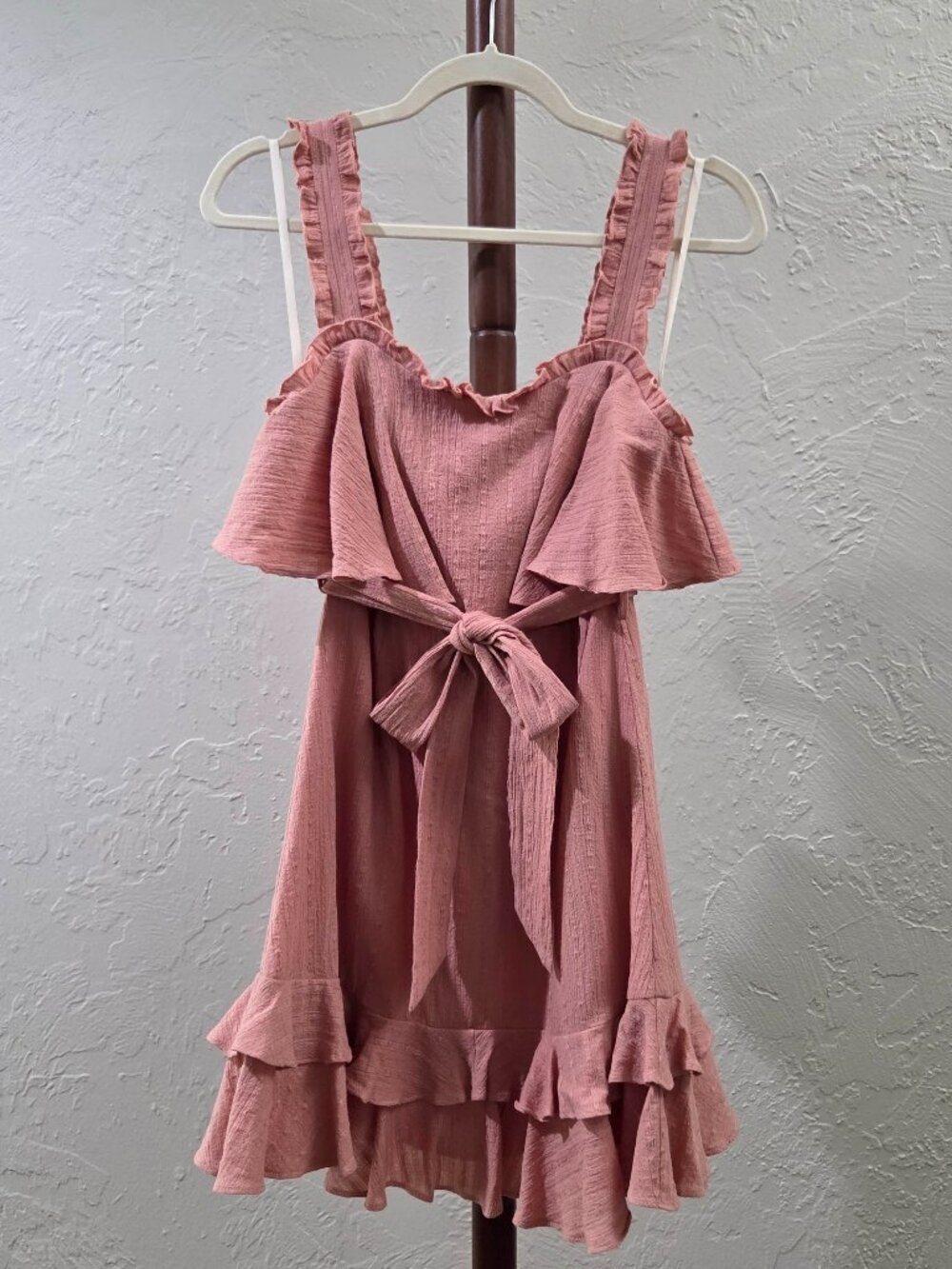 Mauve Summer Ruffle Tiered‎ Dress With Waist Tie